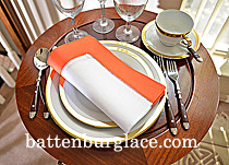 White Hemstitch Diner Napkin with Vermillion Orange Colored